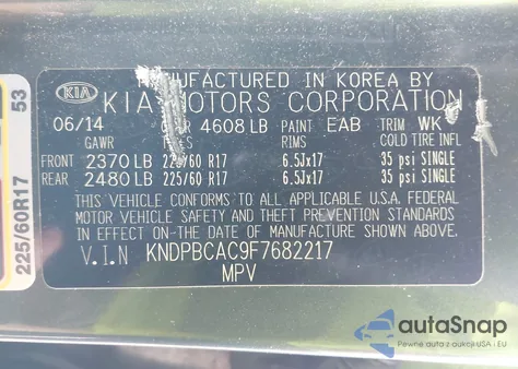 2015 Kia Sportage Lx from USA, damaged, VIN KNDPBCAC9F7682217